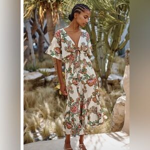 Misa Los Angeles Floral Maxi Dress - Cream and Green